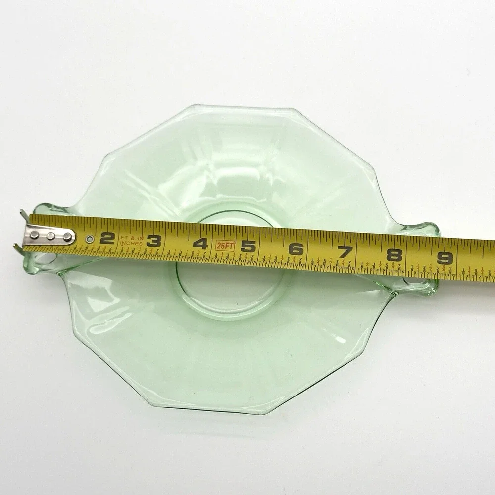 Vtg Fostoria Uranium Glass Small Tray Fairfax Green Bow Handle Serving Plate 7" - Picture 6 of 6